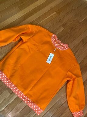 ASVIVD Orange Crewneck Sweater with Polka Dot Trim